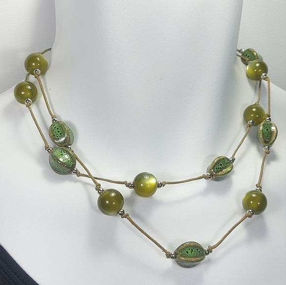 Bonita Green Multi Strand Layered Stone Ceramic Bead Necklace - Picture 2 of 9
